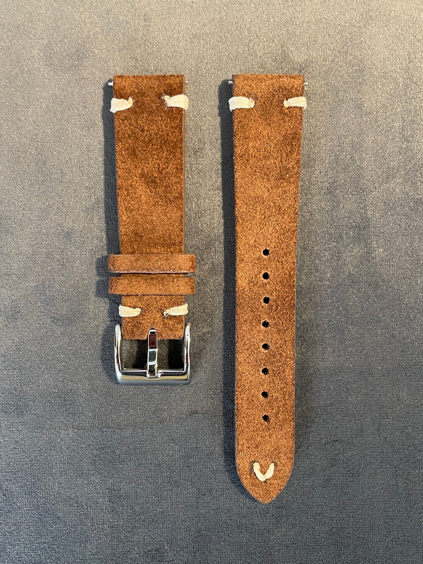 Brown Suede Double Stitch Strap 18mm, 20mm, 22mm