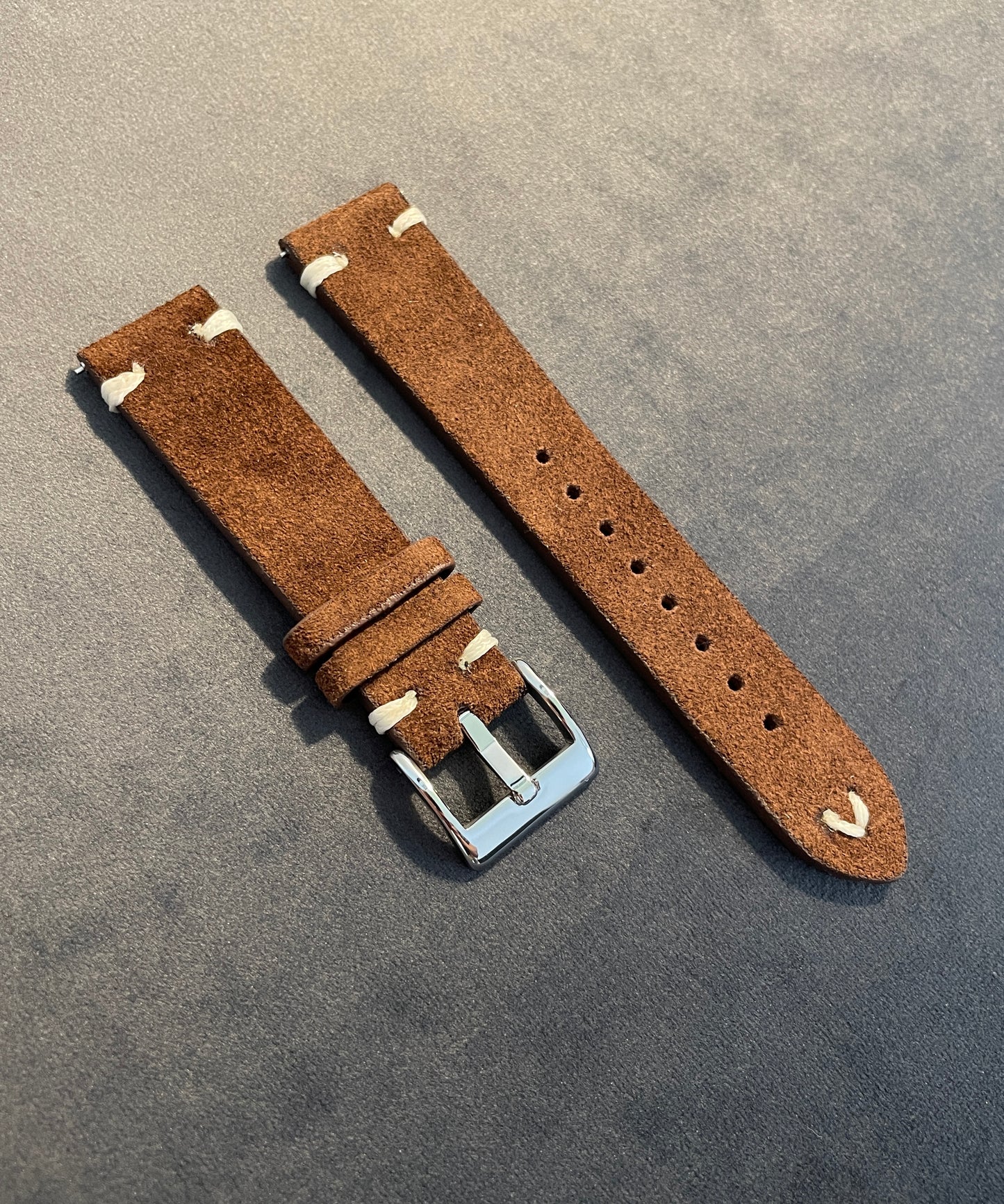 Brown Suede Double Stitch Strap 18mm, 20mm, 22mm