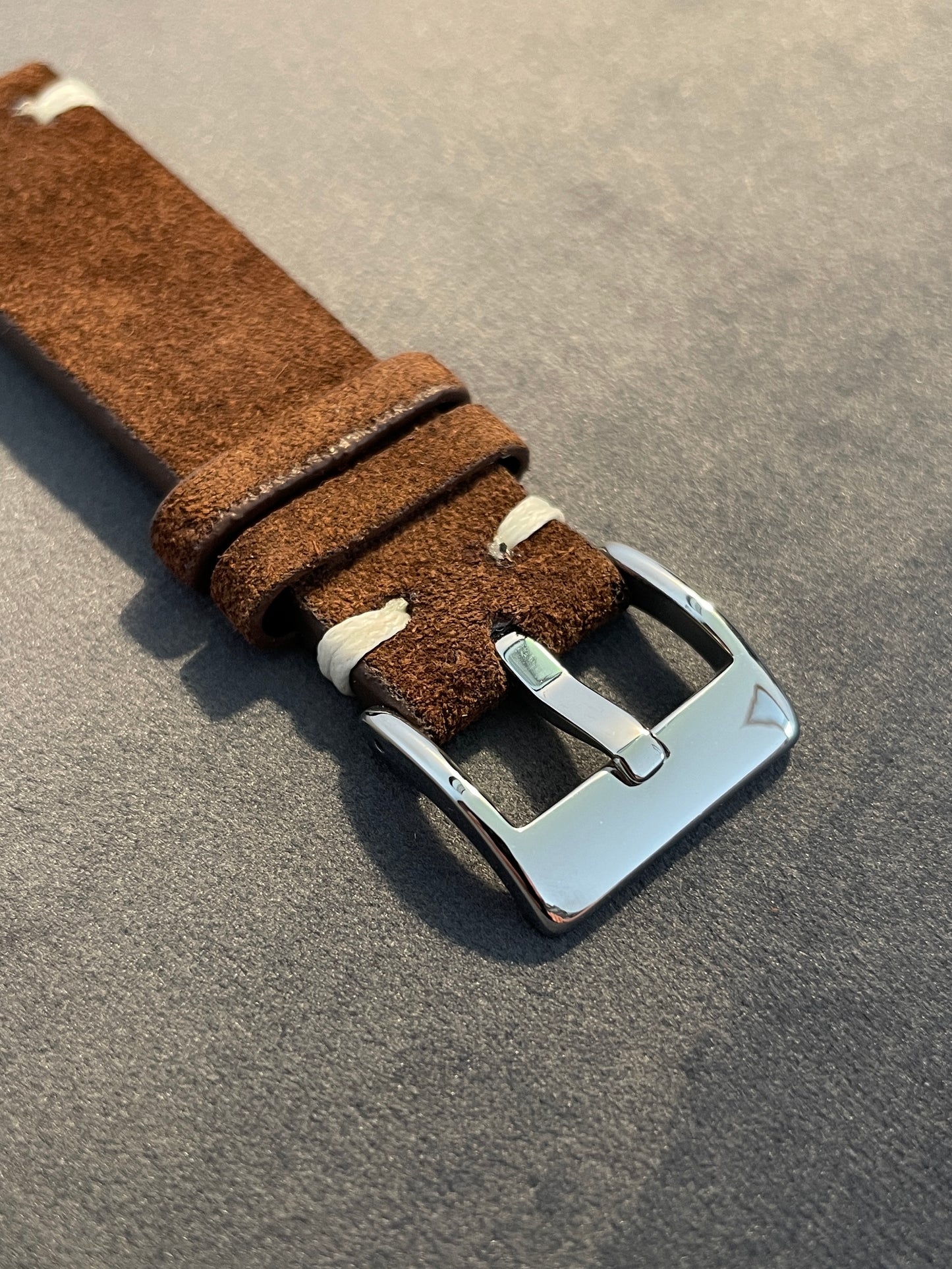 Brown Suede Double Stitch Strap 18mm, 20mm, 22mm