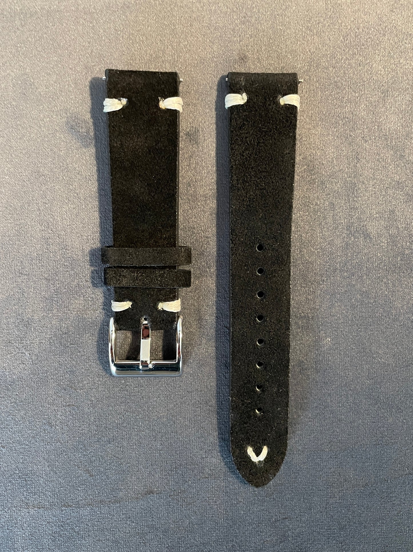 Black Suede Double Stitch Strap 18mm, 20mm, 22mm