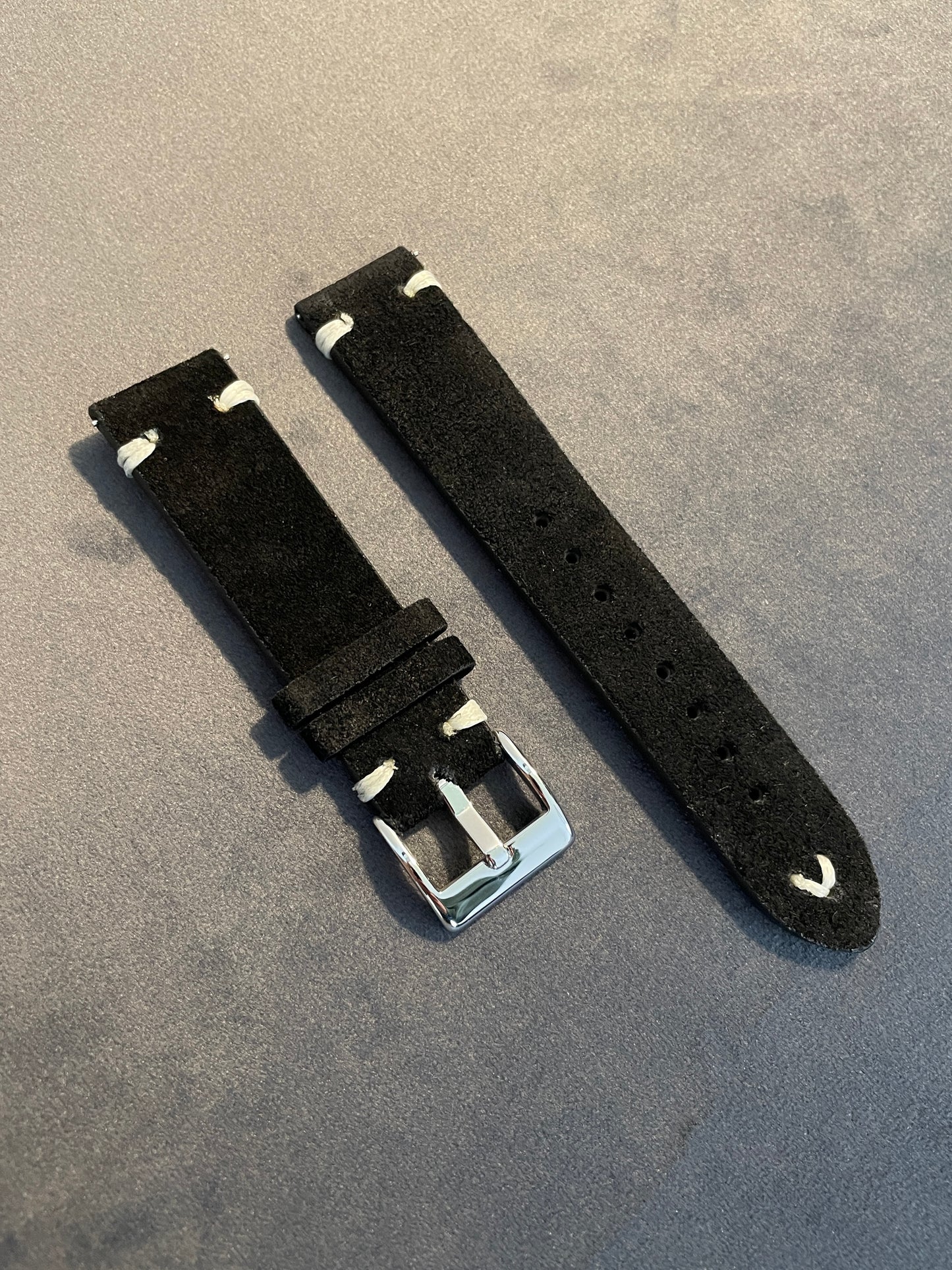 Black Suede Double Stitch Strap 18mm, 20mm, 22mm