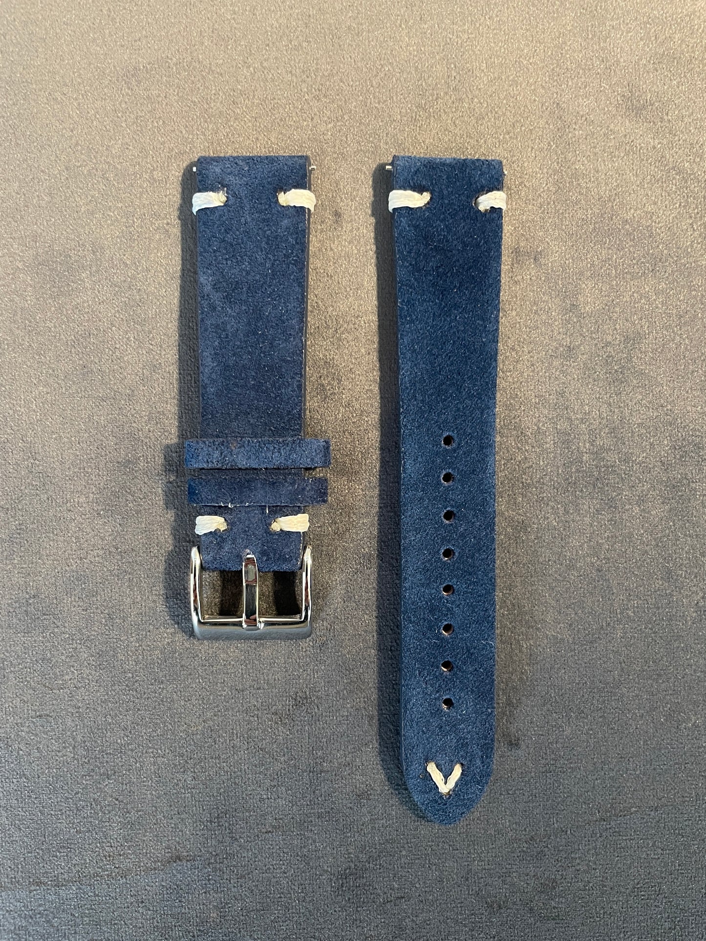 Blue Suede Double Stitch Strap 18mm, 20mm, 22mm