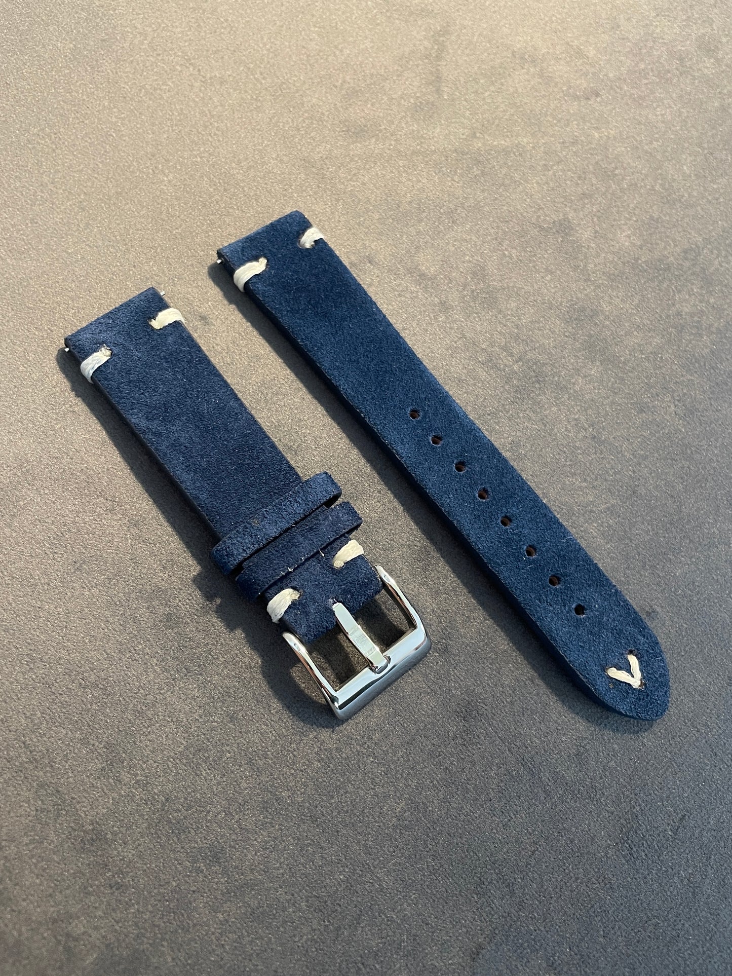 Blue Suede Double Stitch Strap 18mm, 20mm, 22mm