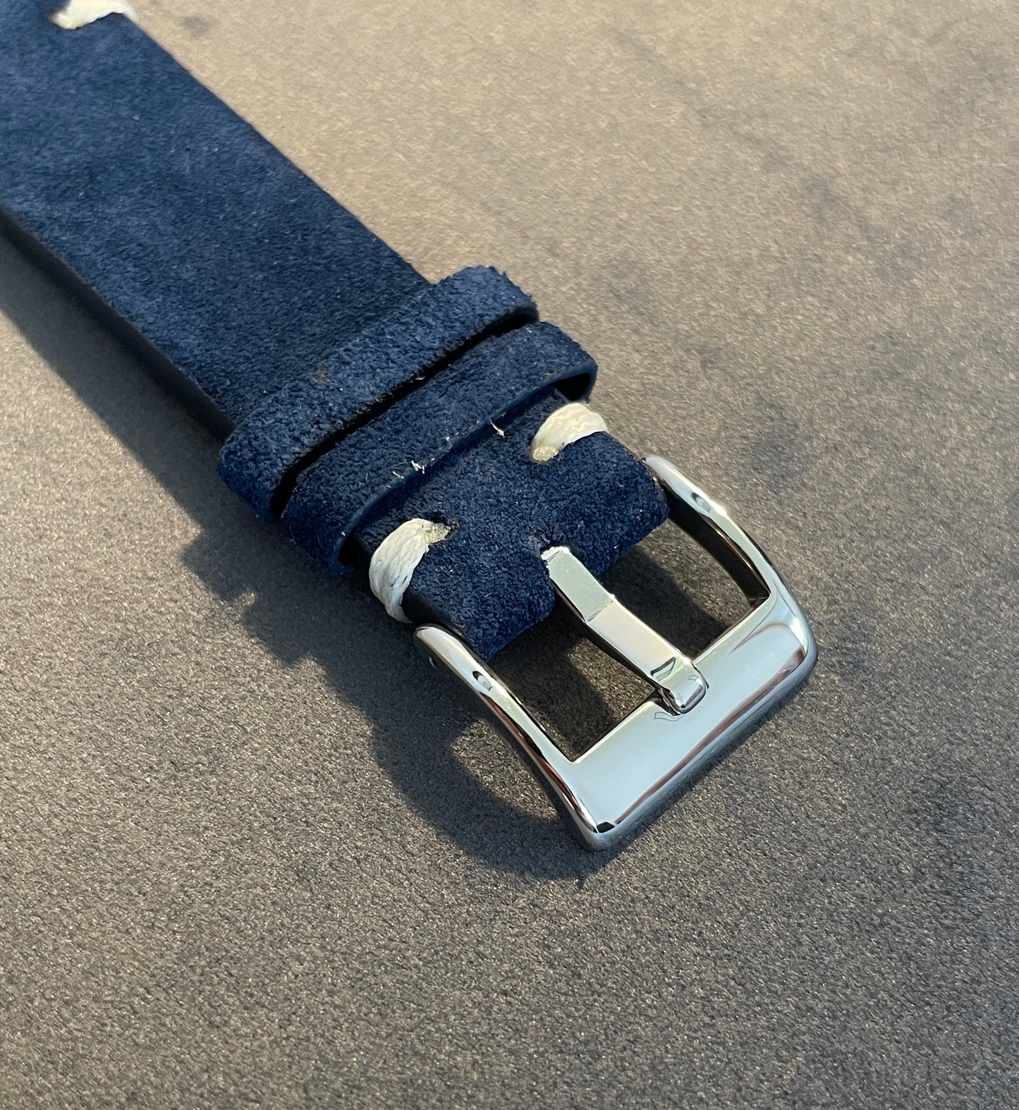 Blue Suede Double Stitch Strap 18mm, 20mm, 22mm