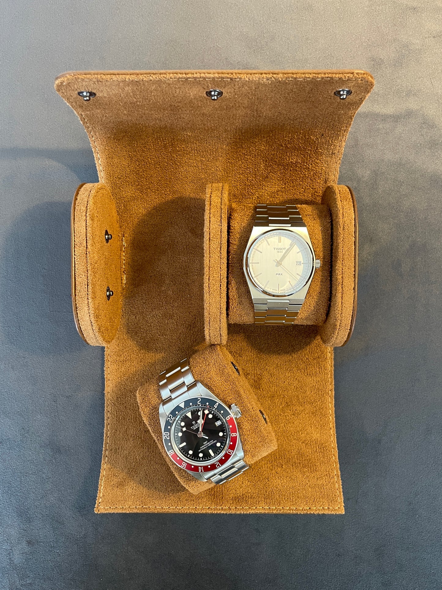 Tan Leather Watch Roll 1, 2 and 3 Slot