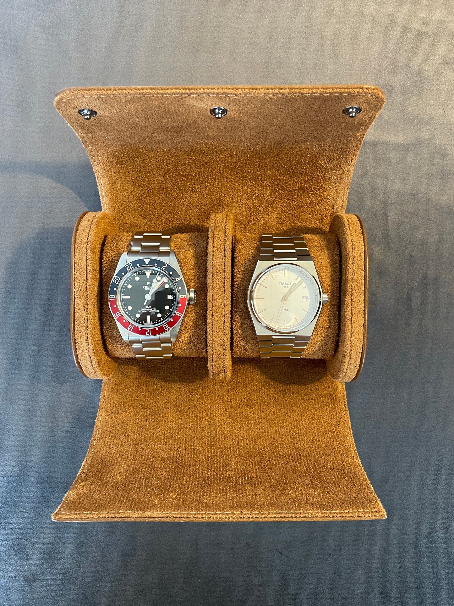 Tan Leather Watch Roll 1, 2 and 3 Slot