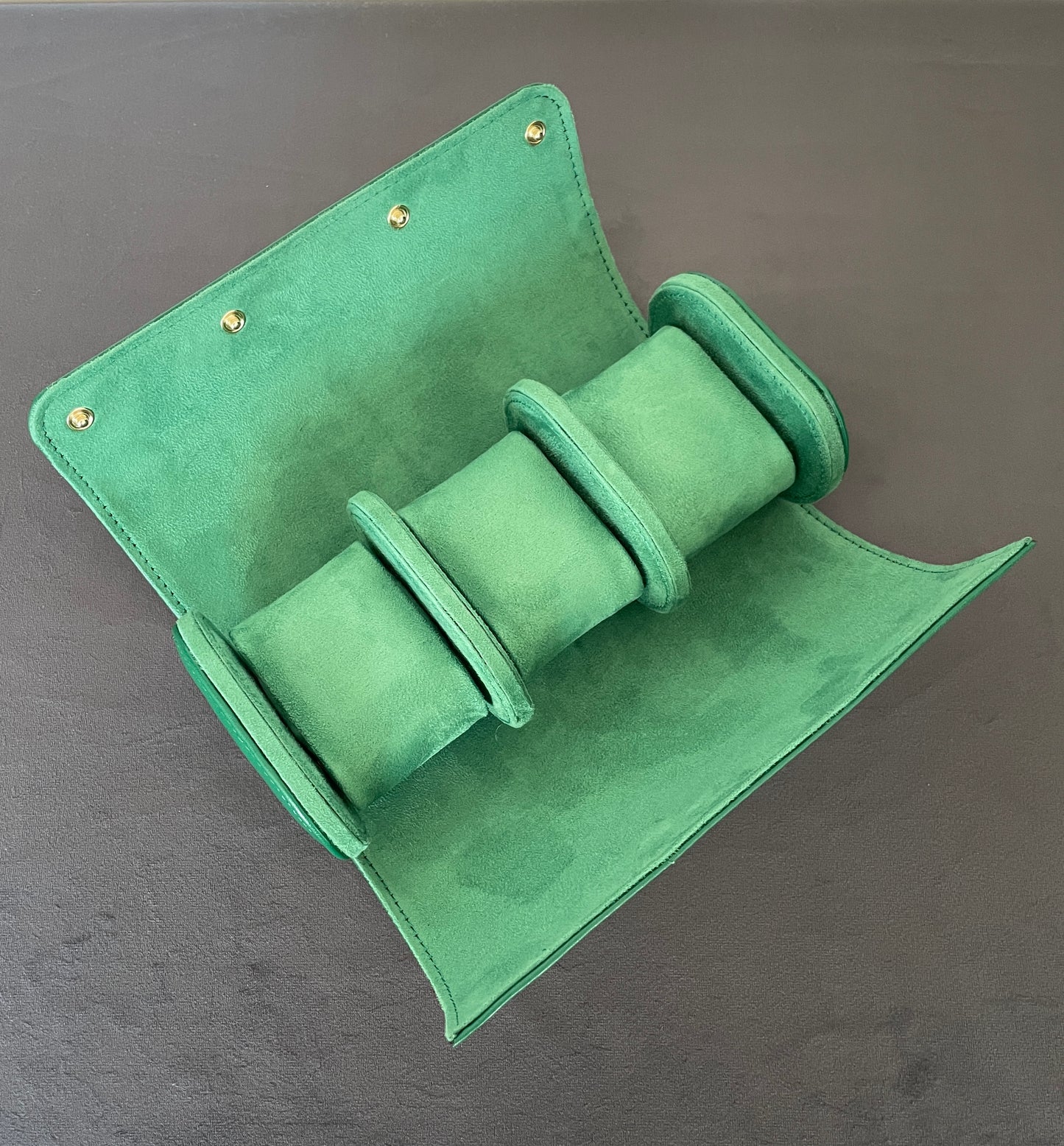 Green Leather Watch Roll 1, 2 and 3 Slot