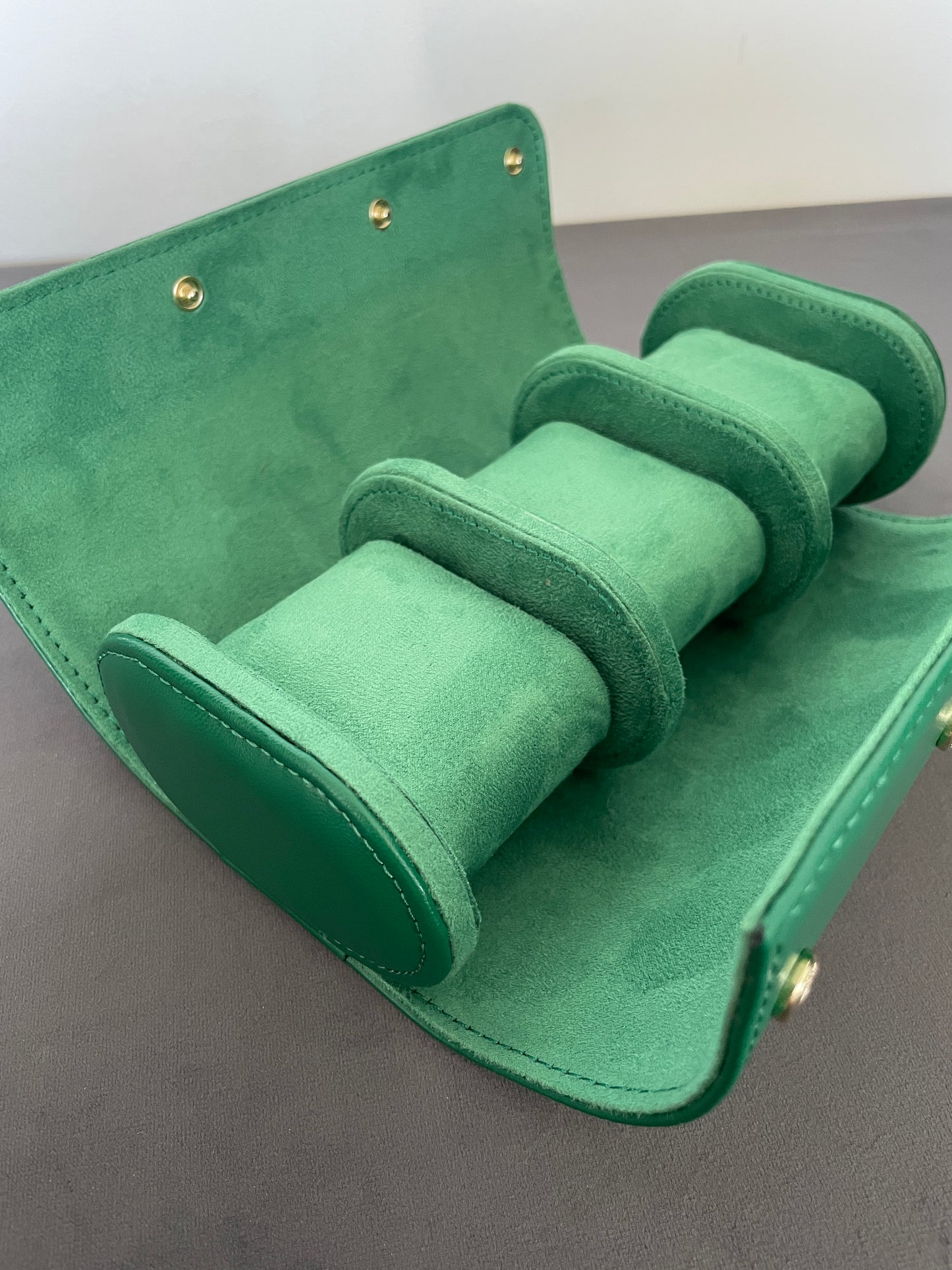 Green Leather Watch Roll 1, 2 and 3 Slot