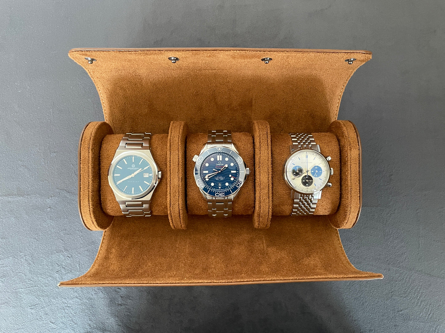 Tan Leather Watch Roll 1, 2 and 3 Slot