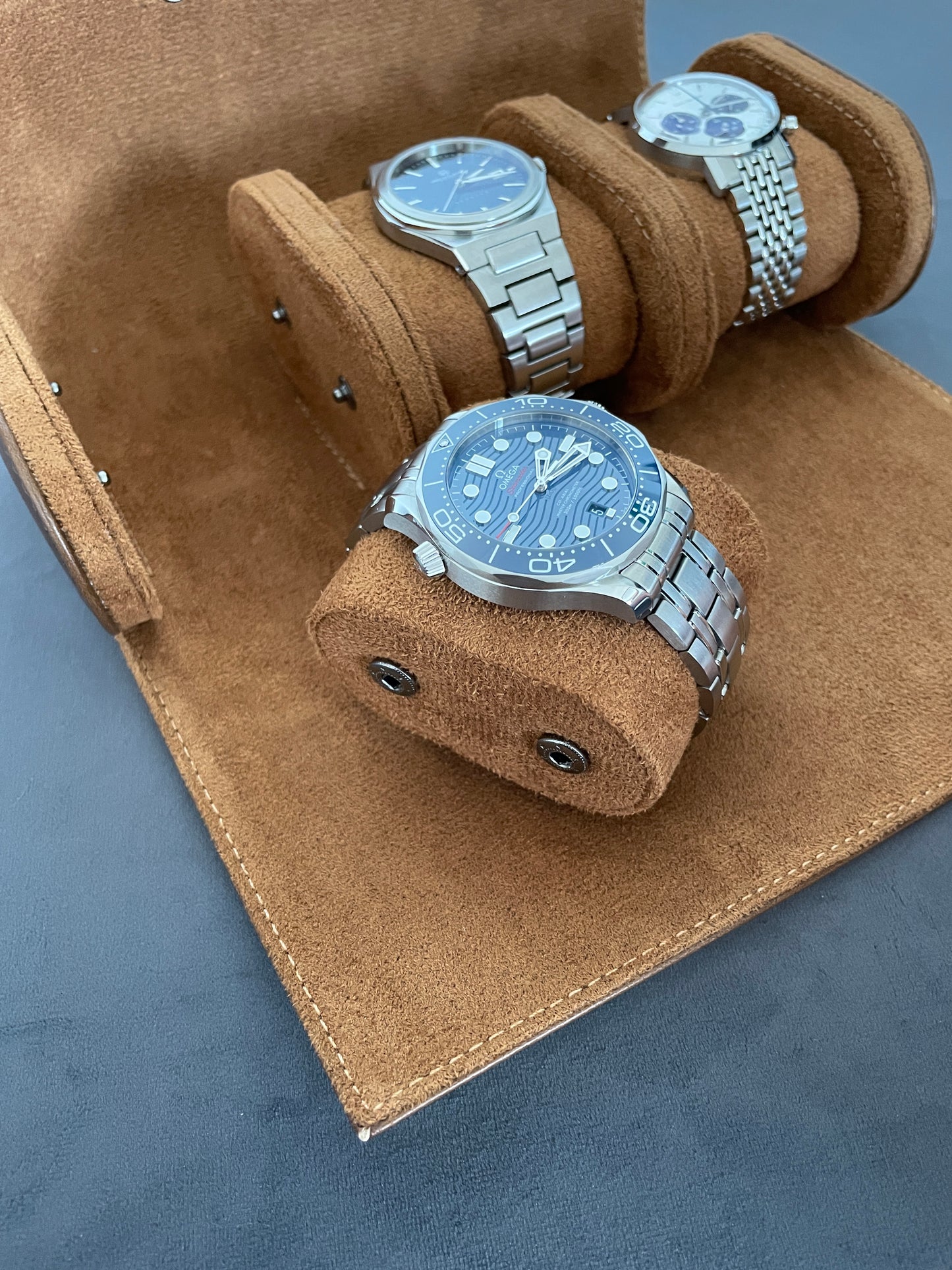 Tan Leather Watch Roll 1, 2 and 3 Slot