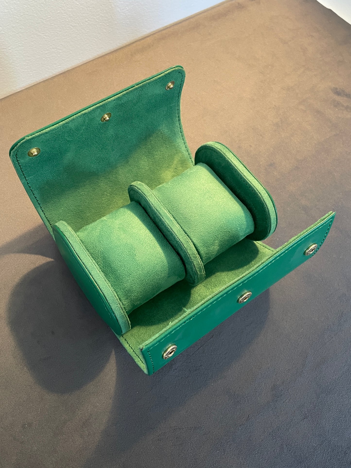 Green Leather Watch Roll 1, 2 and 3 Slot