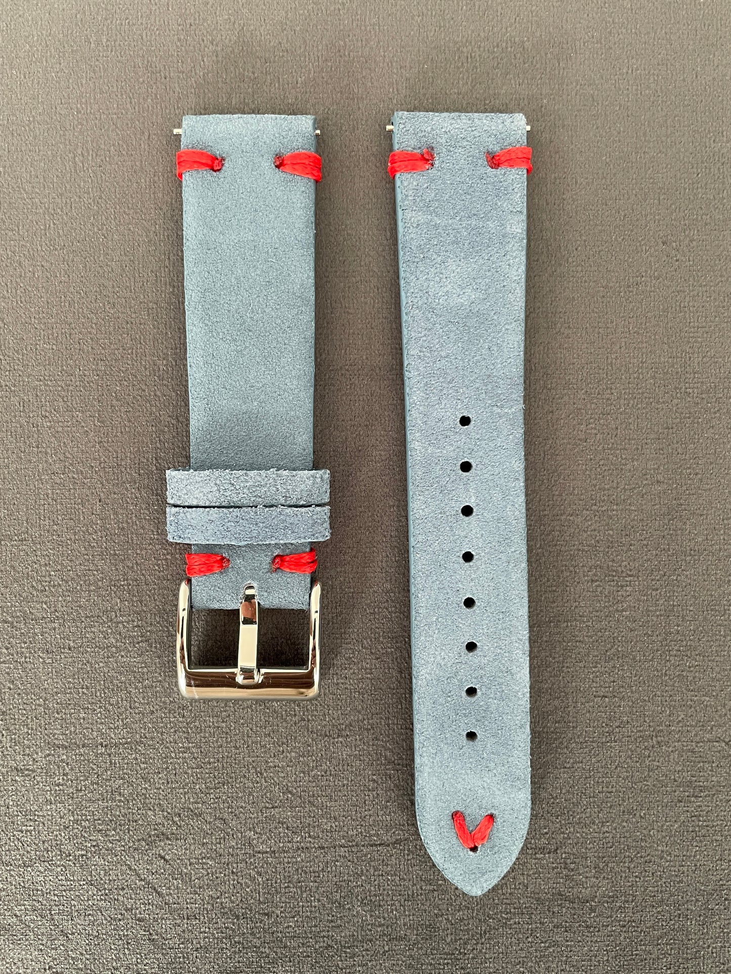 Light Blue Suede Double Stitch Strap 18mm, 20mm, 22mm