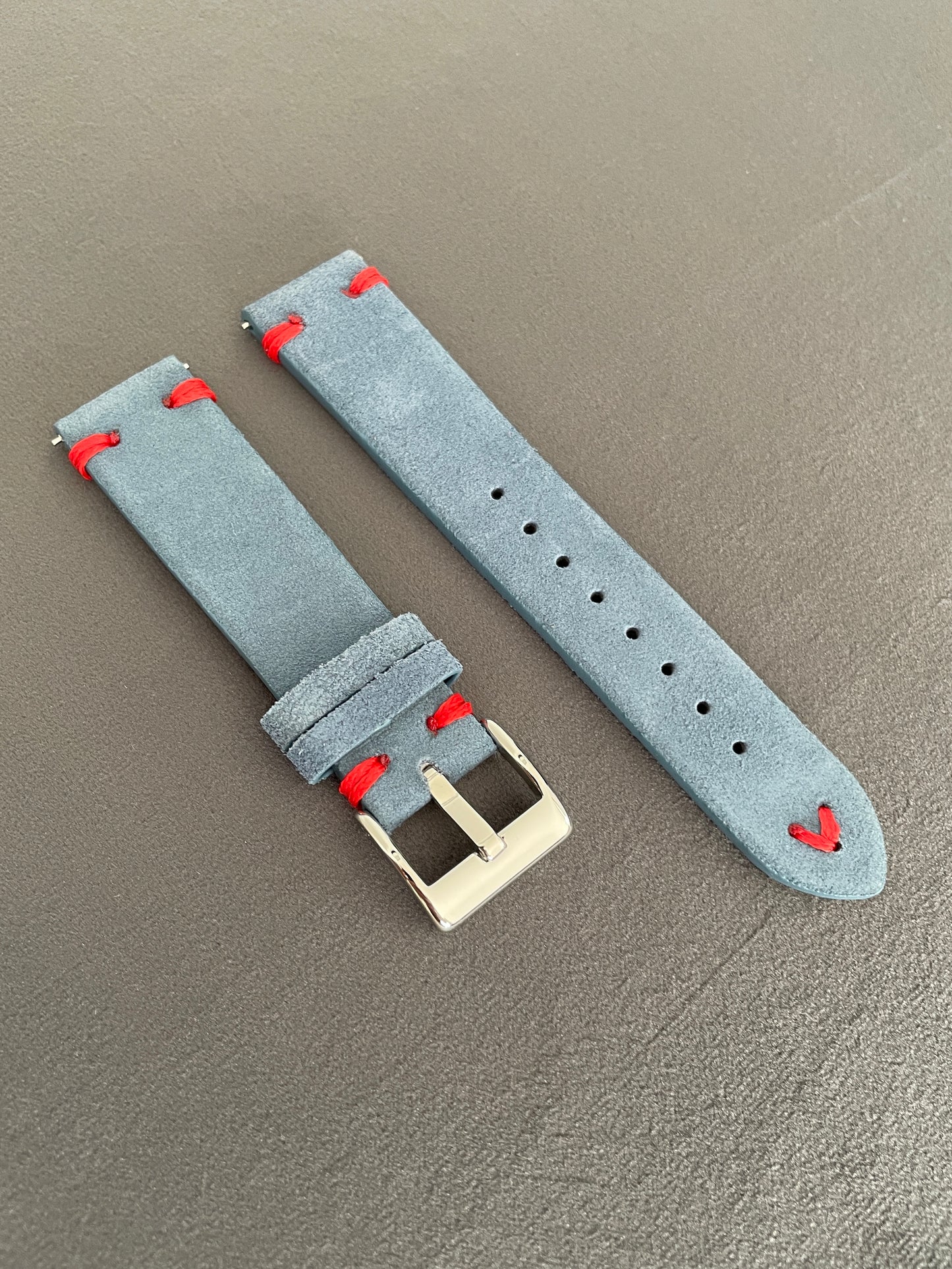 Light Blue Suede Double Stitch Strap 18mm, 20mm, 22mm