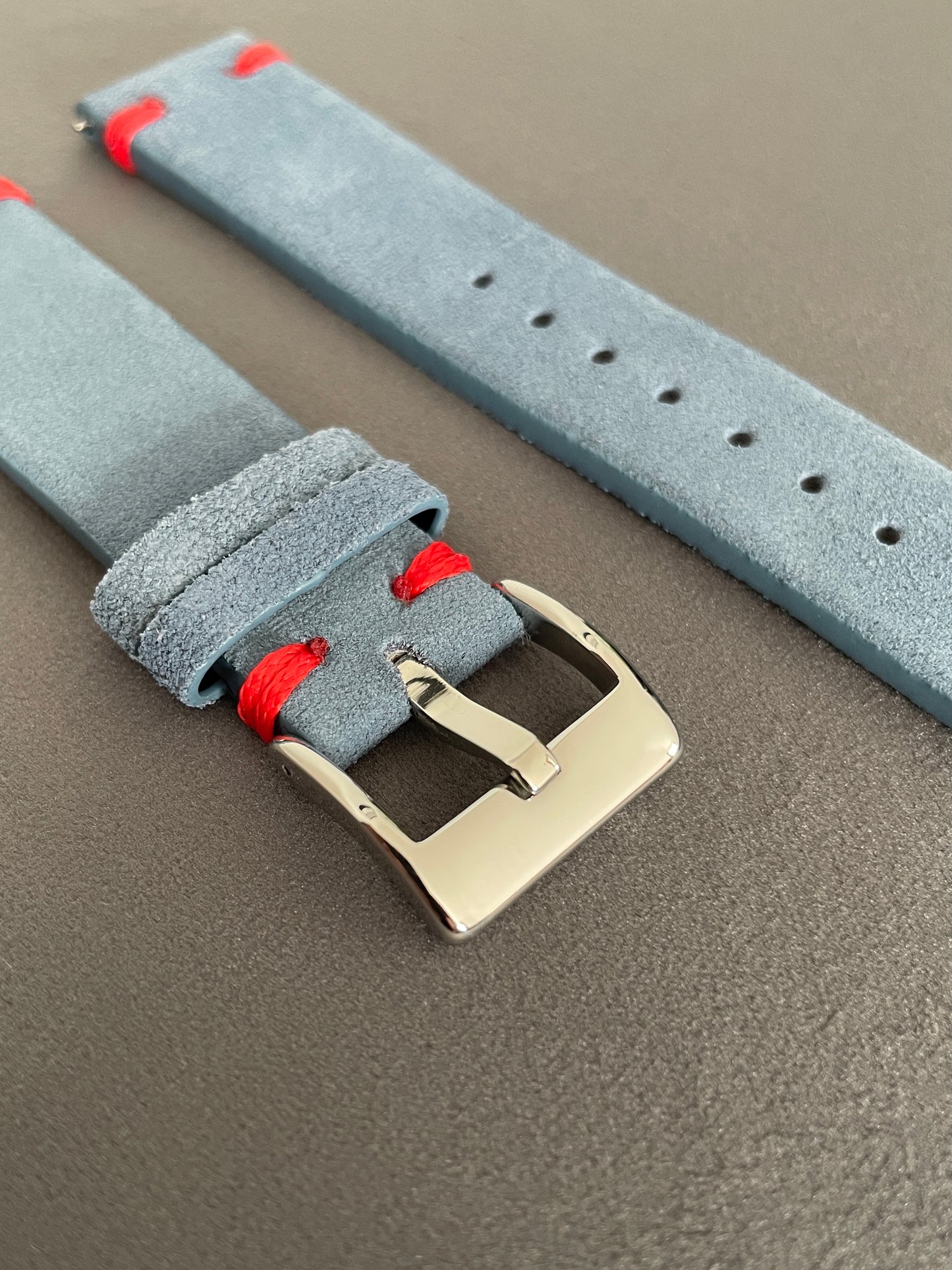 Light Blue Suede Double Stitch Strap 18mm, 20mm, 22mm