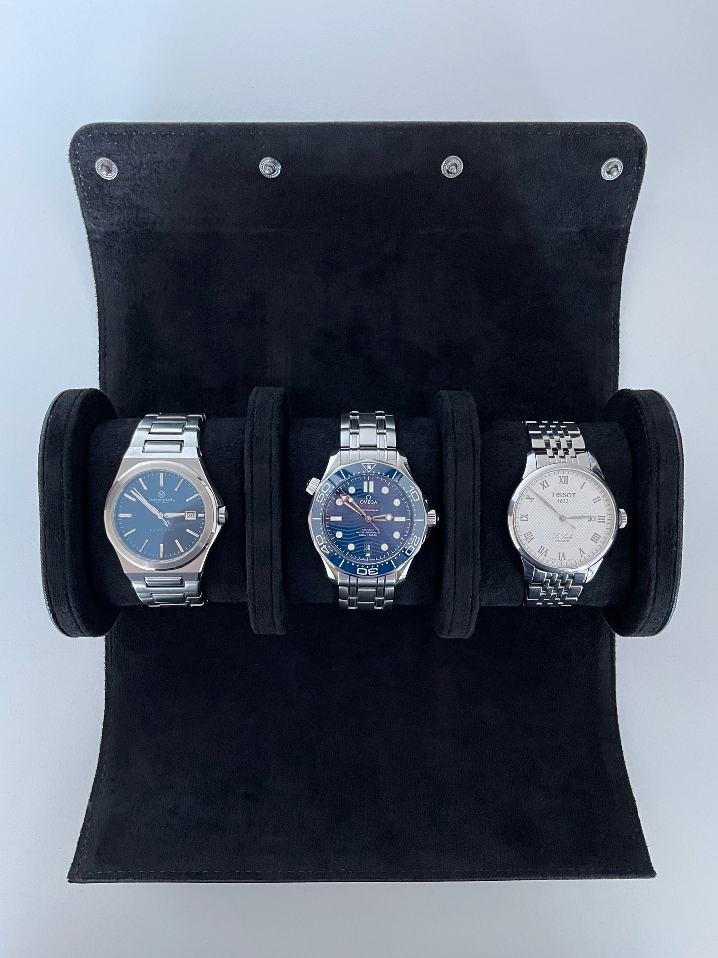 Black Leather Watch Roll 1, 2 and 3 Slot