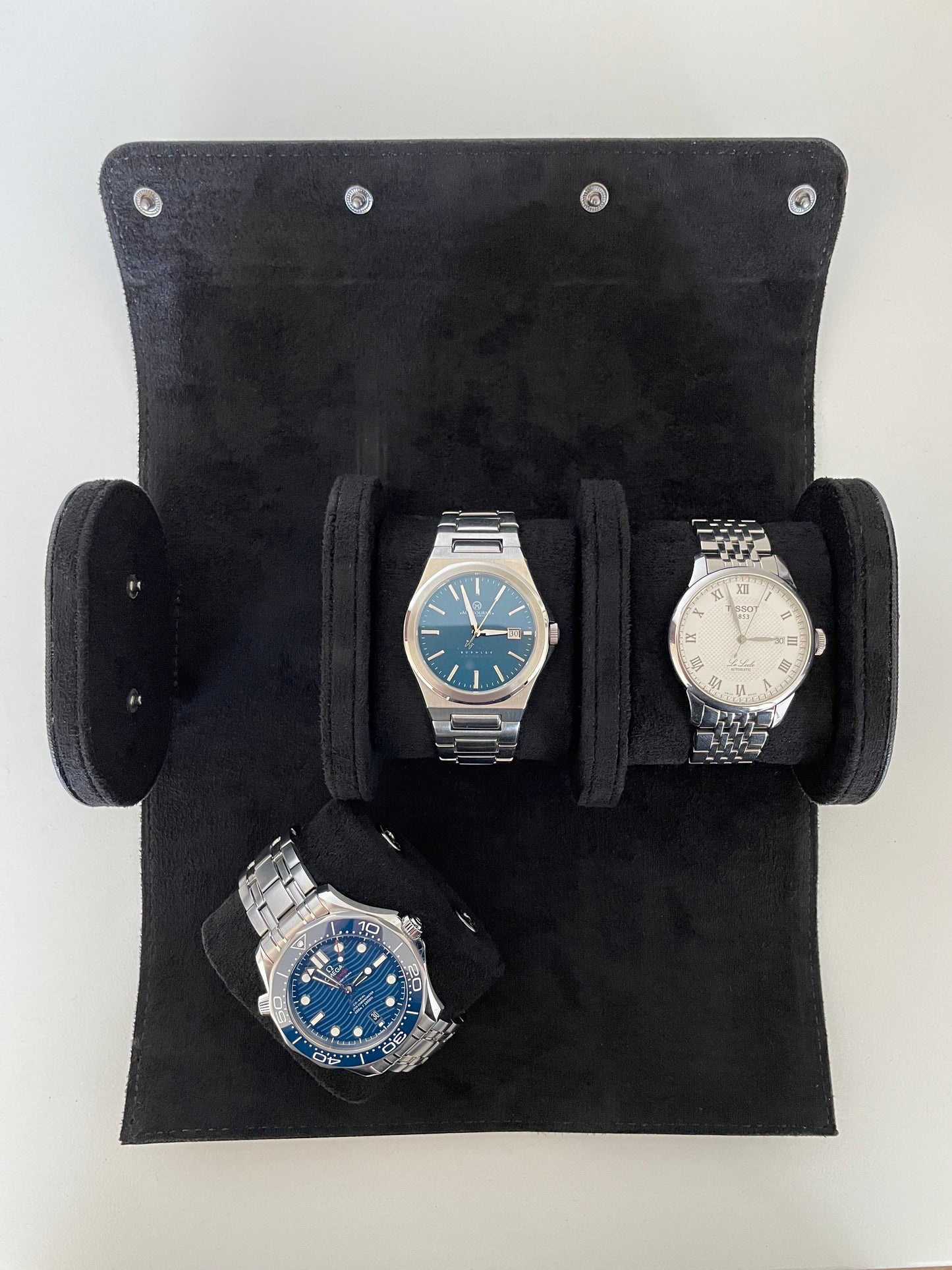 Black Leather Watch Roll 1, 2 and 3 Slot